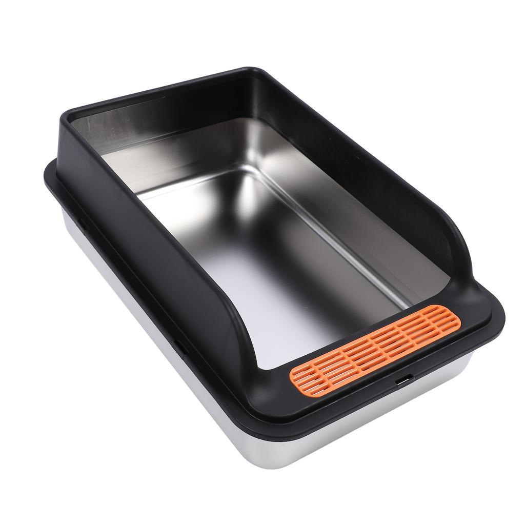 Cat Litter Box Stainless Steel Large Capacity Top Entry Anti Splashing Metal Litter Pan with Leakproof Mat for Pet
