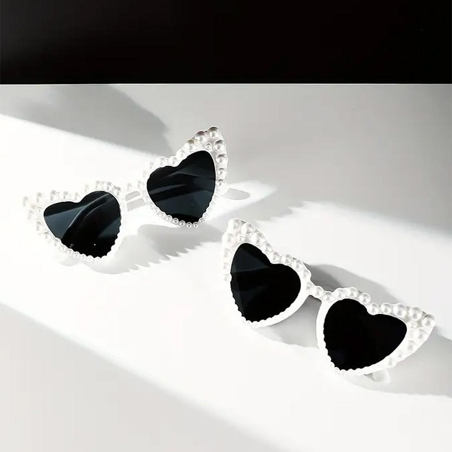 2PCS Heart Shaped Glasses With Faux Pearl Trendy Plastic Frame For Festivals Parties Vacations And Hiking