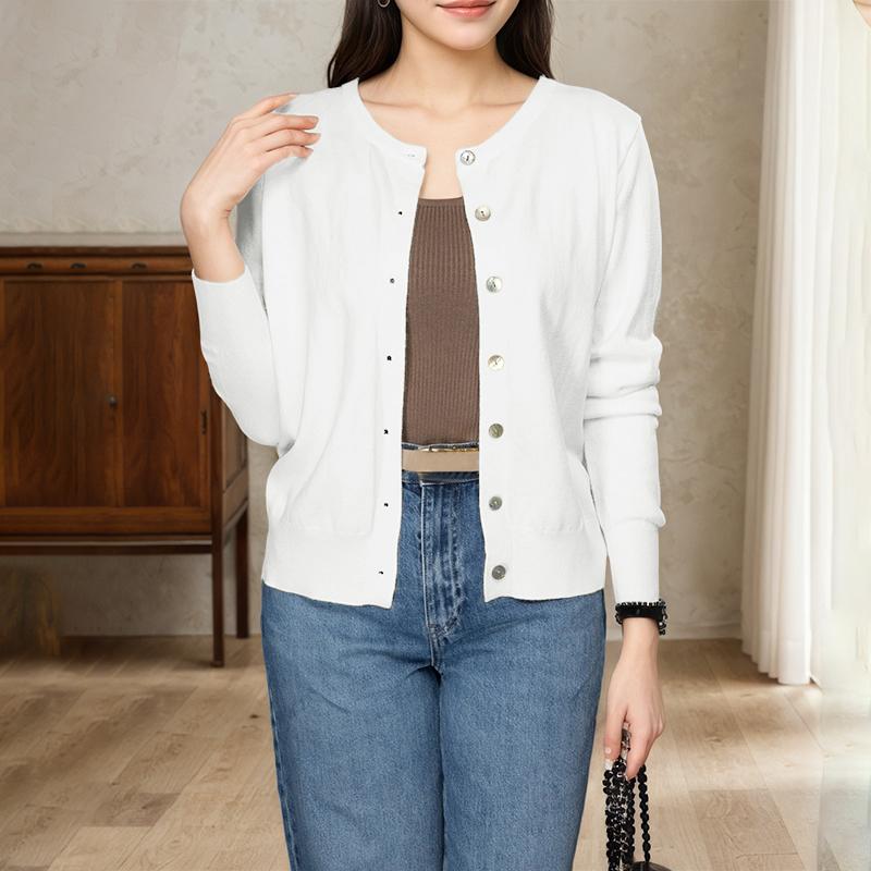 

ZANZEA Женский повседневный кардиган-блузка с круглым вырезом и длинным рукавом на осень S белый