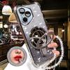 For Huawei Honor 400 Lite 300 Ultra 200 100 90 Pro Case Glitter Plating Makeup Mirror Magnetic Phone Holder Bracelet Cover
