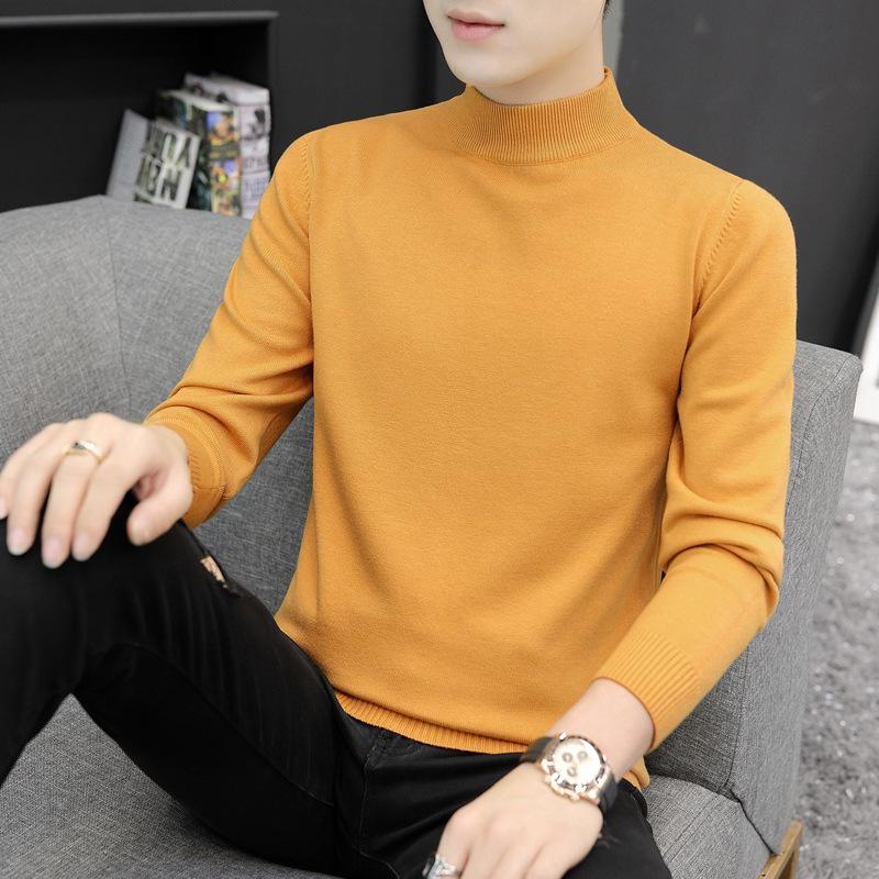 Herren Rundhals-Pullover Herbst und Winter Große Größe Locker Gestrickter Pullover Einfarbig Inneres Langarm-Unterhemd Warmhalten Top