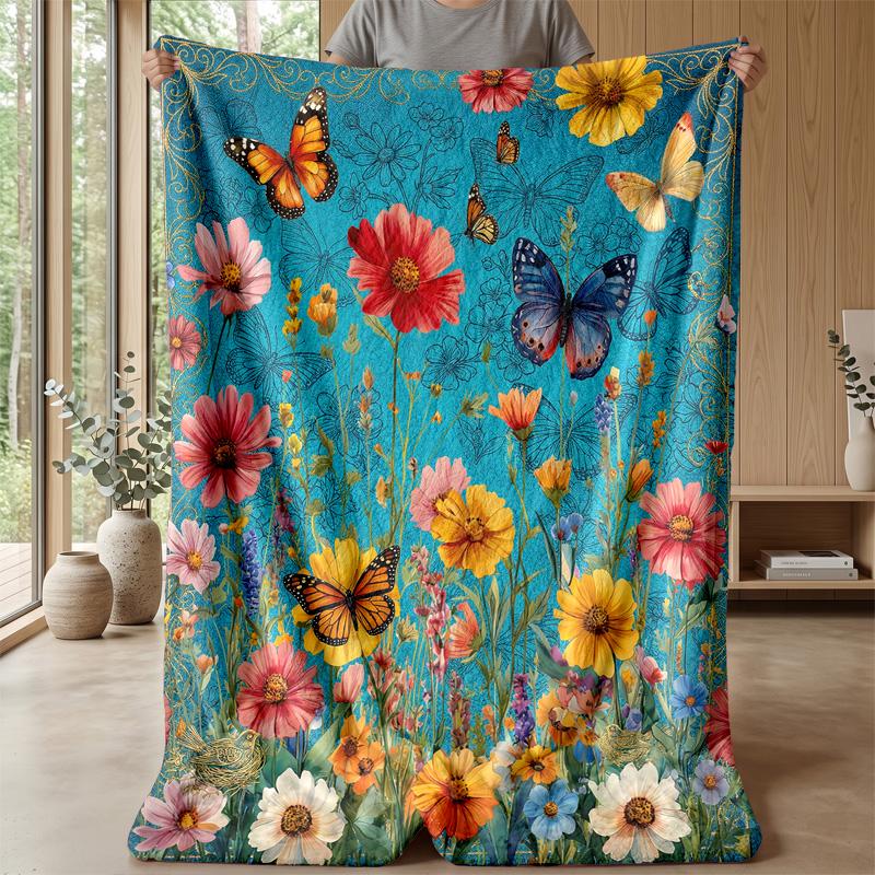 Blue Hibiscus Pattern Blanket Personalized Name Flannel Blanket Soft Cozy Plush Throw for Sofa Bed Lightweight Home Decor