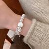 Vintage French Style T-Shaped Pearl Buckle Heart Bracelet for Women