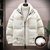 Men's Short Duck Down Jacket for Winter - Stand-Up Collar, Thick and Warm