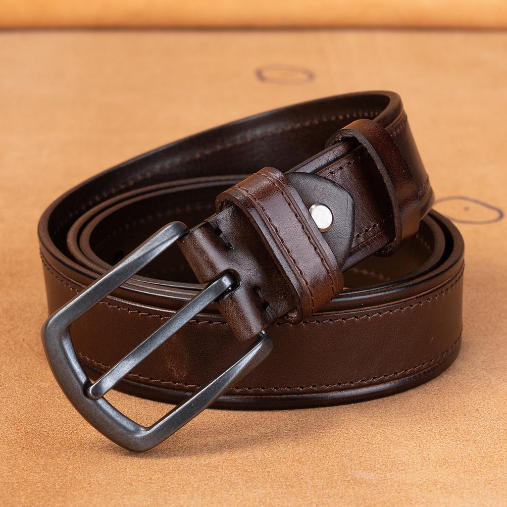 Retro Belt Men'S First Layer Cowhide Genuine Leather Versatile Tree Paste Leather Pin Buckle Belt Young And Middle-Aged Belt