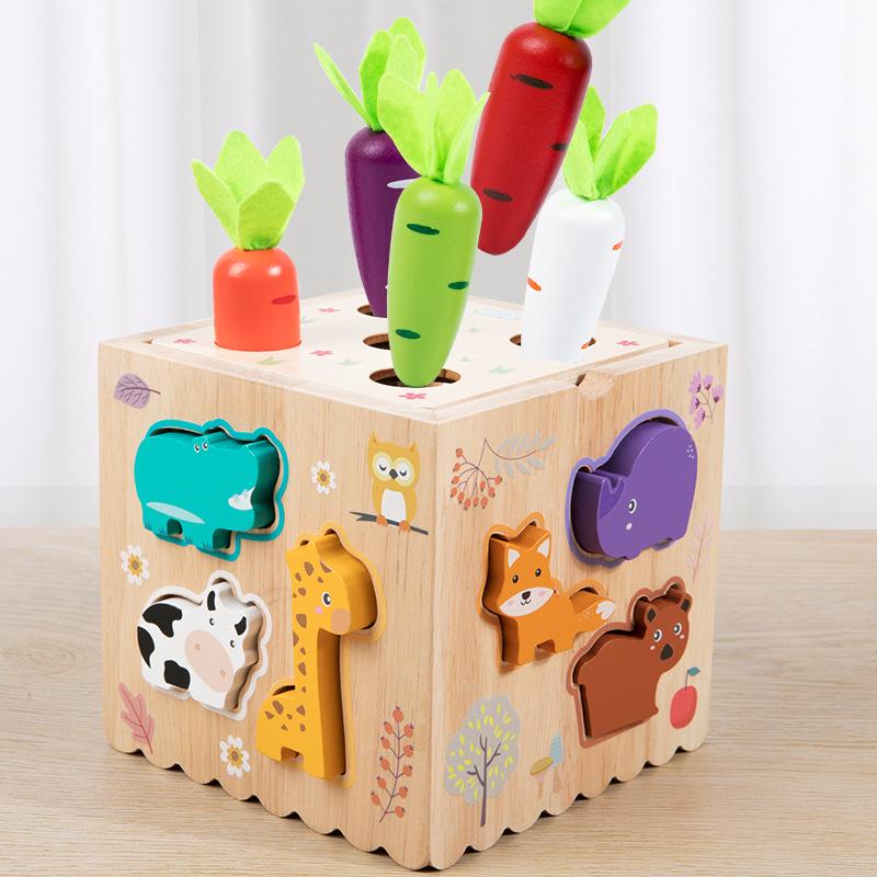 8-in-1 Montessori Educational Toy: Animal Matching, Knocking Balls, Clock, Fishing, and Radish Pulling Puzzle Box for Kids