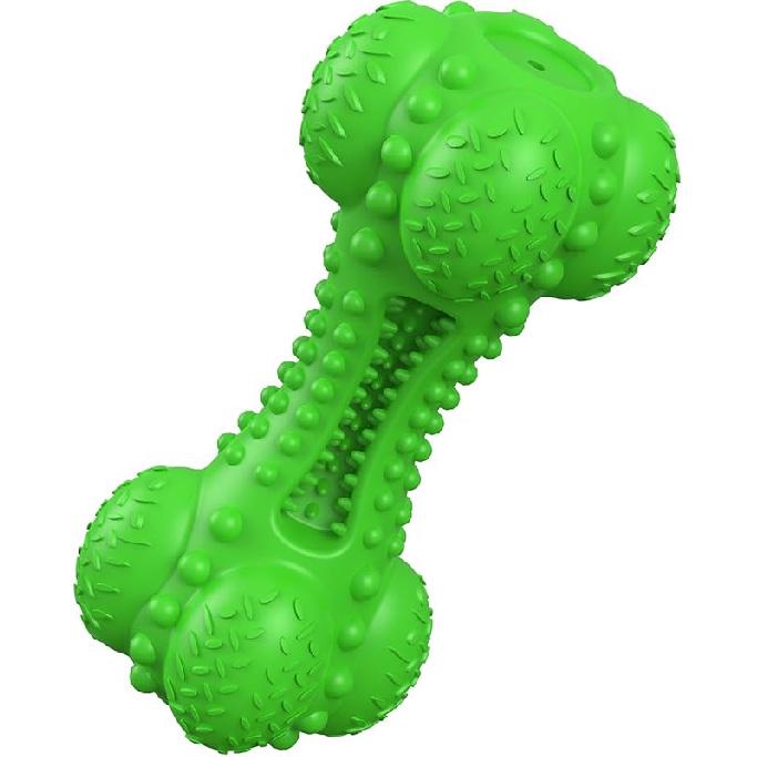 SCHITEC Squeaky Dog Chew Toy, Tough Durable Natural Rubber Bone with Toothbrush, Indestructible for Aggressive Chewers Large Medium Breed Teeth