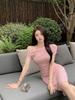 Summer Korean Style Pure Desire Sexy Slant Neck Dress for Women, Off-shoulder Slimming Versatile Hip-hugging Mid-Length Dress