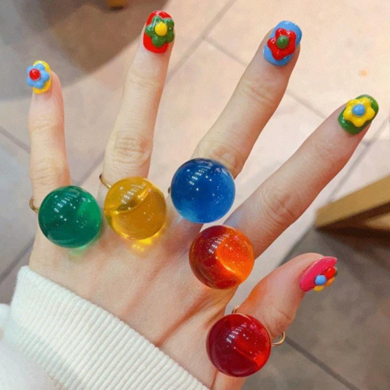 1 Artistic Jelly-Transparent Resin Stainless Steel Open Ring Cute Fashionable Women'S Girls' Jewelry Everyday & Party Wear