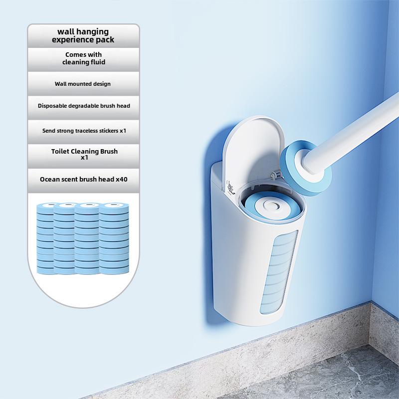 Disposable Wall-Mounted Bathroom Cleaning Brush with Replacement Heads
