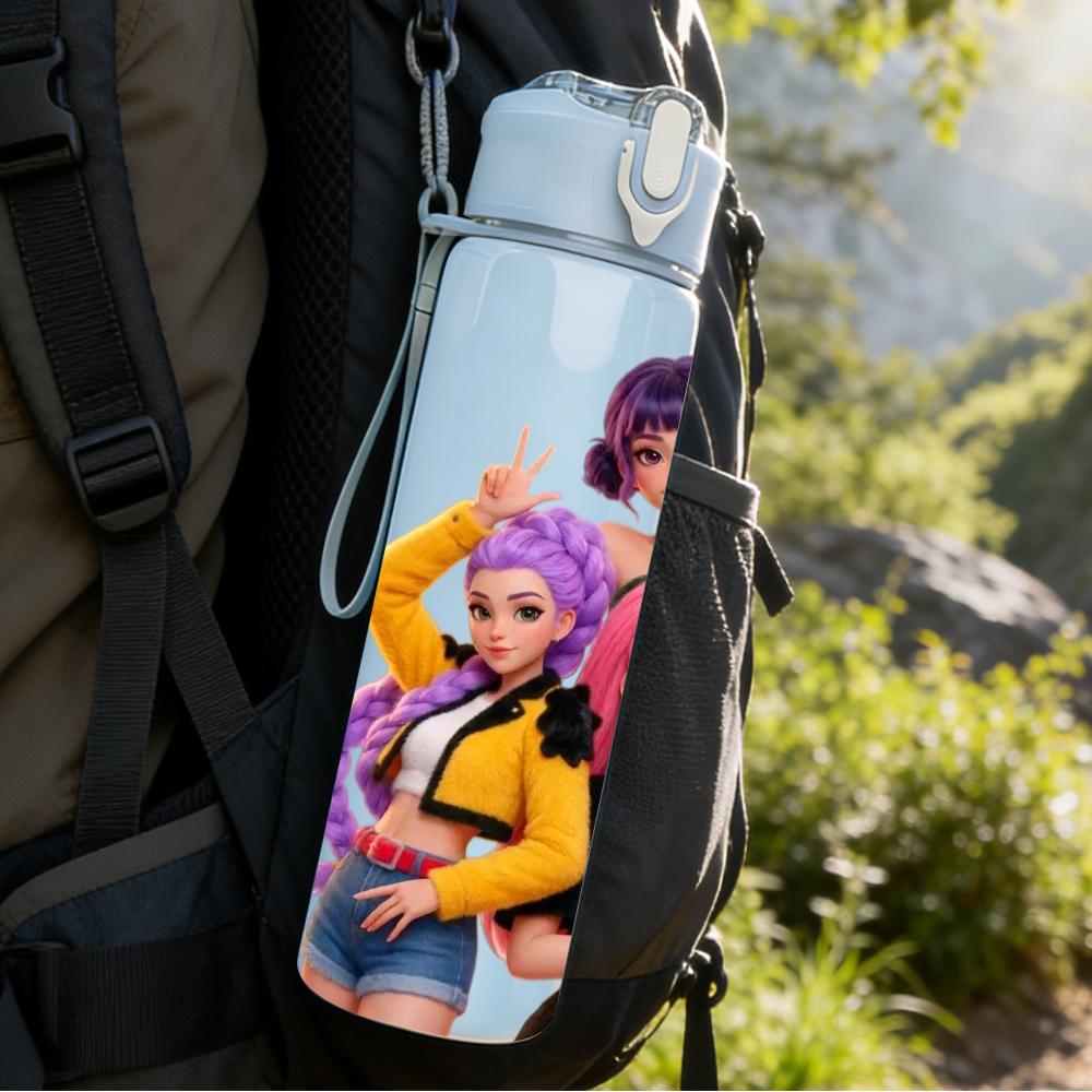 1PC Color Punk Girls Group Portrait 750ml Color Plastic Sports Water Bottle Leakproof Flip Straw Lid Suitable for Sports Office Home Use