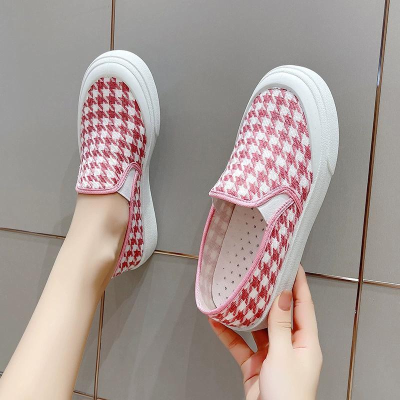 Women's Vulcanize Shoes 2025 Summer New Style Canvas Gym Sports Shoes Female Anti-slip Thick Bottom Korean Version Soft Grid