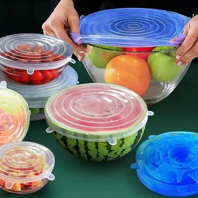 6 pezzi Coperchi elastici in silicone per cucina Coperchi per alimenti per microonde Tappi per ciotole Tappo elastico in silicone Coperchi universali adattabili