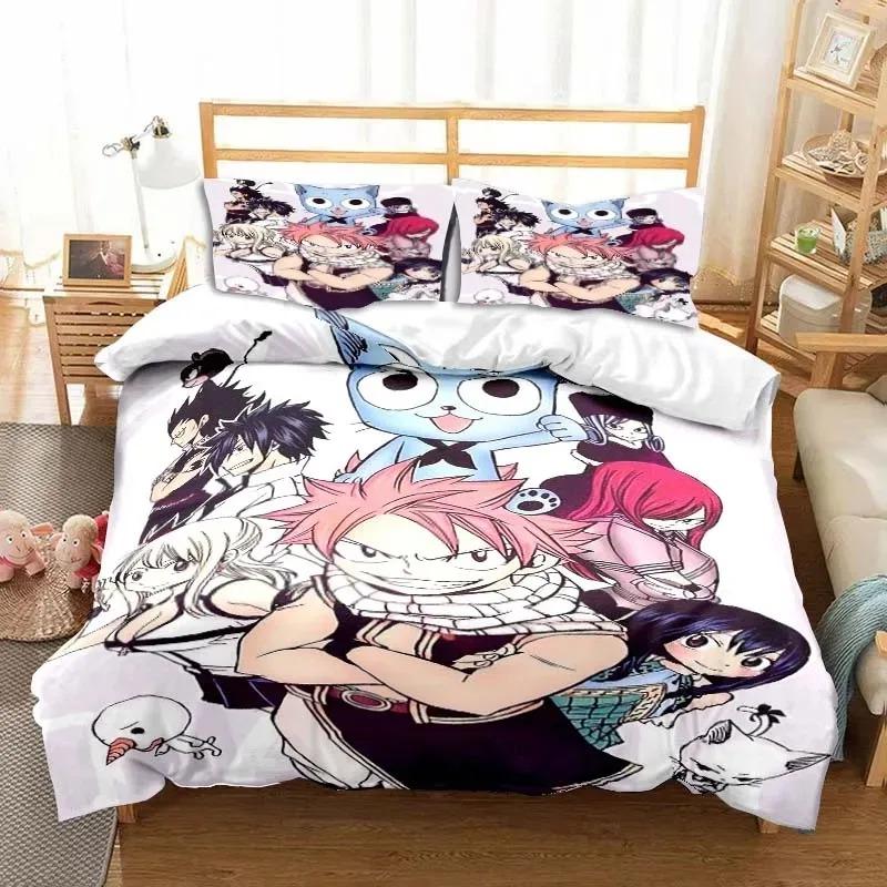 3D Anime Fairy Tail Bedding Set Bed Three-piece Set Duvet Cover Single Double Bed Queen Size Duvet Cover Set Adult Boys Bedroo