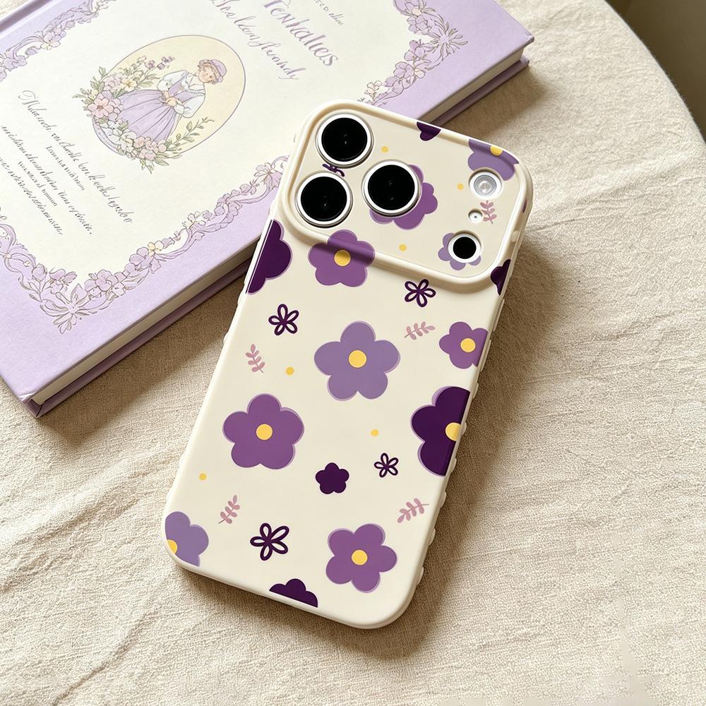 Purple Flower Applies To Apple 17 Protective Case Niche Creative 17Promax Mobile Phone Case New Anti-drop iPhone