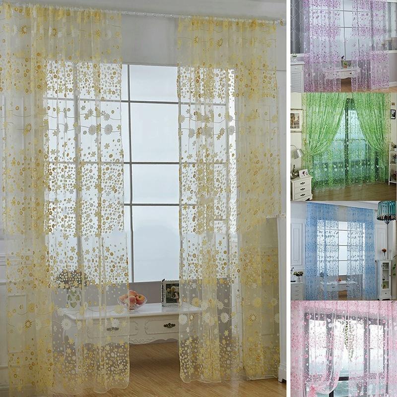 2 Stück/Paar Schickes Zimmer Blumenmuster Voile Fenstervorhang Transparenter Voile Panel Vorhänge Vorhang