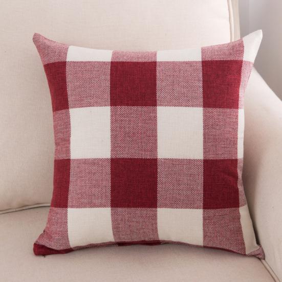 45cm Plaid Print Flax Square Pillowcase Pillow Cover Cushion Case Home Decor