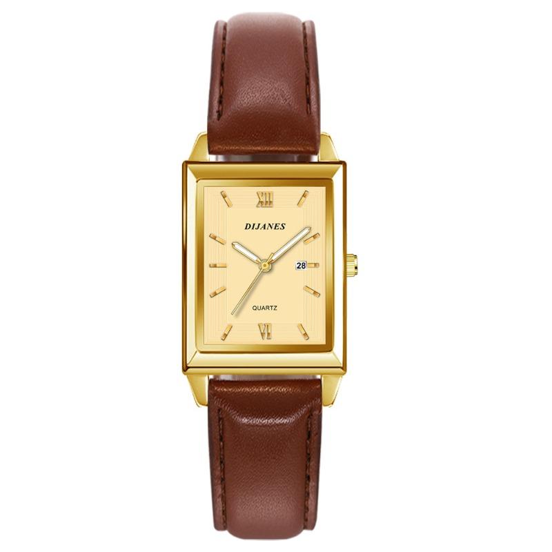 DIJANES Casual Leather Men s Watch Square Quartz Watch Student Watch Calendar Watch Men s