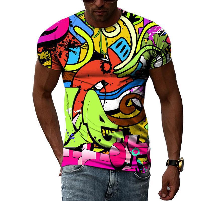 Retro 80er 90er Stil 3D Druck T-Shirts Herren Freizeit Kurzarm T-Shirt Oversized Hip Hop Street Tees Harajuku Oberteile Herren Kleidung