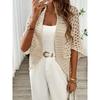 2026 Womens Knit Beach Cover Up Hollow Out Sexy Resort Half Sleeve Sweater