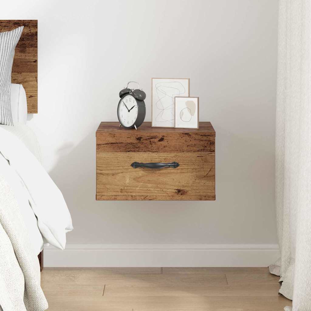 Wall Mounted Nightstand with Drawers Rustic Wood Look 35 x 35 x 20 cm Wood Based Material