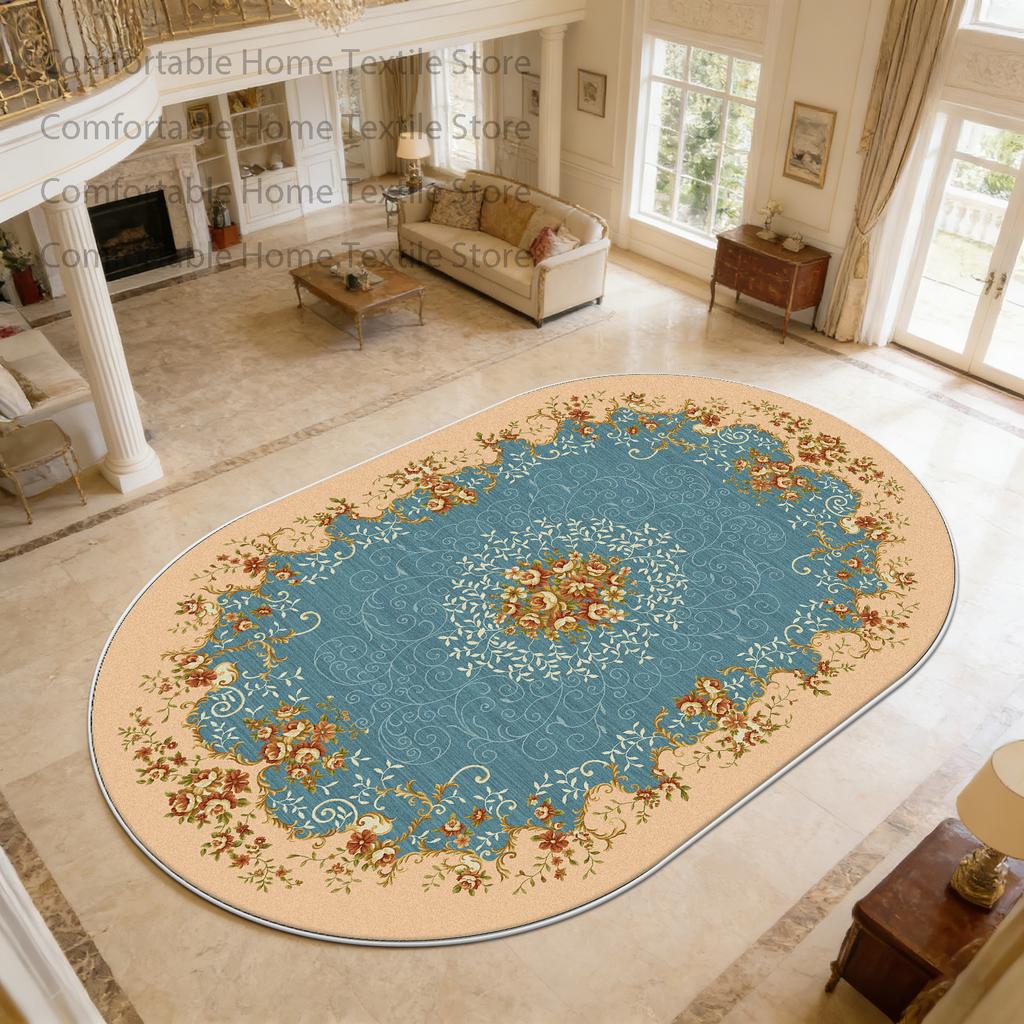 European Luxury Style Oval Living Room Carpet Decoration Bedroom Bedside Non-slip Soft Rug Washable Short Velvet Fluffy Foot Mat
