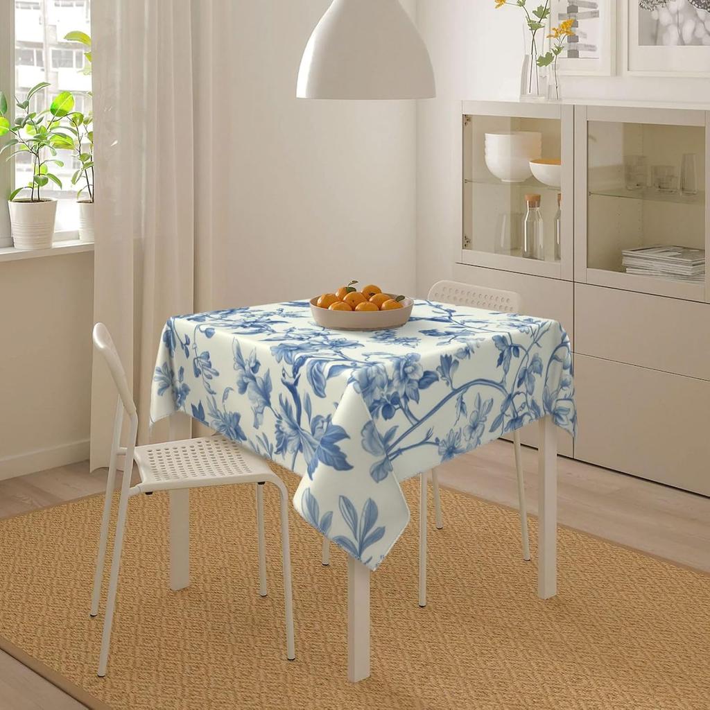 Vintage Floral and Bird Square Tablecloth Washable Botanical Garden Birds Decorative Table Cloth Cover for Dining Party Picnic