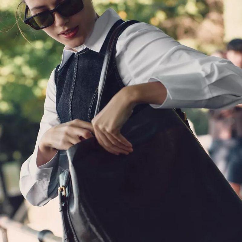 Fall and Winter New Women's Clothing Cotton Sleeveless round Neck Zipper Back Slit Denim Midi Skirt Dress 6147163