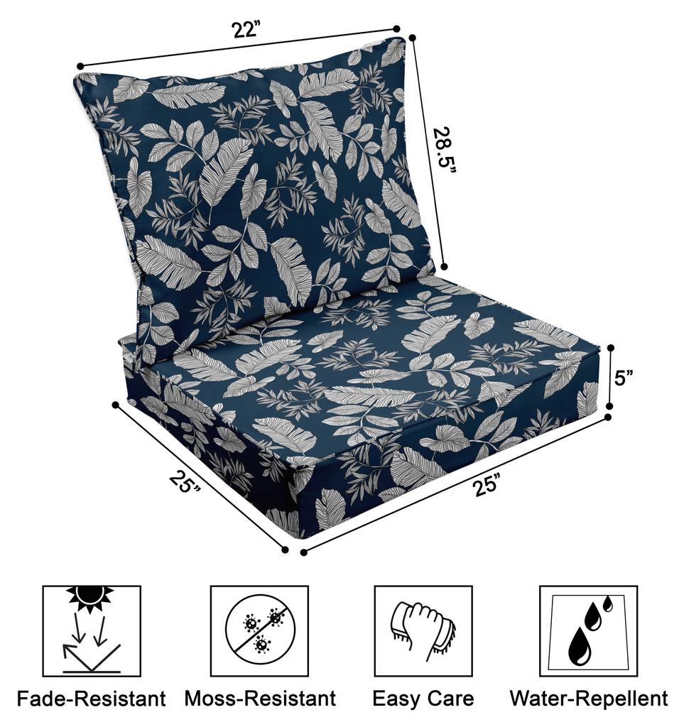 Vargottam Bedrucktes Outdoor Tiefsitz Patio Kissen Set 2-teiliges Sitzset Allwetter Ersatz