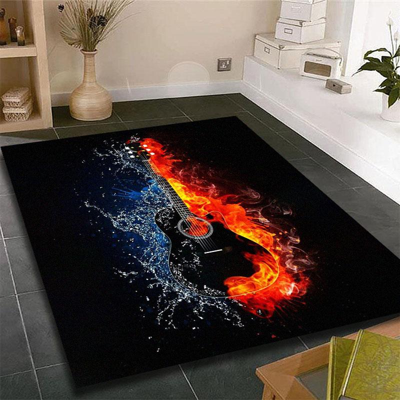 Music Is The Voice Of The Soul Guitar Printed Carpet for Living Room Rugs Camping Picnic Mats Anti-Slip E-sports Rug Yoga Mat