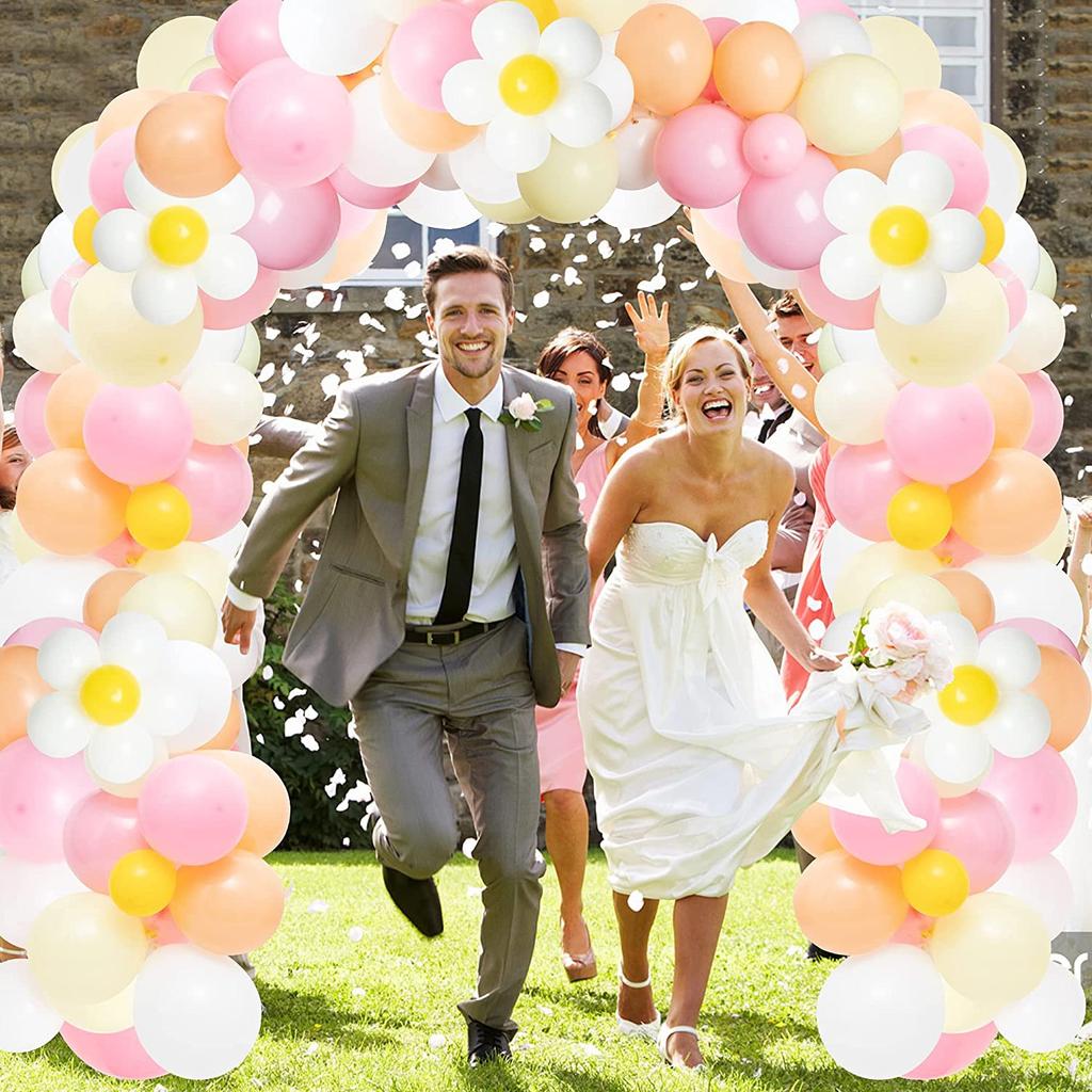 Bohemian Wedding Balloon Arch Small Daisy Balloon Wreath Pink And White Orange Birthday Balloon Background Arrangement