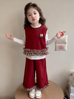 Autumn Fashion Three-Piece Vest Set for Girls, Ages 2-7