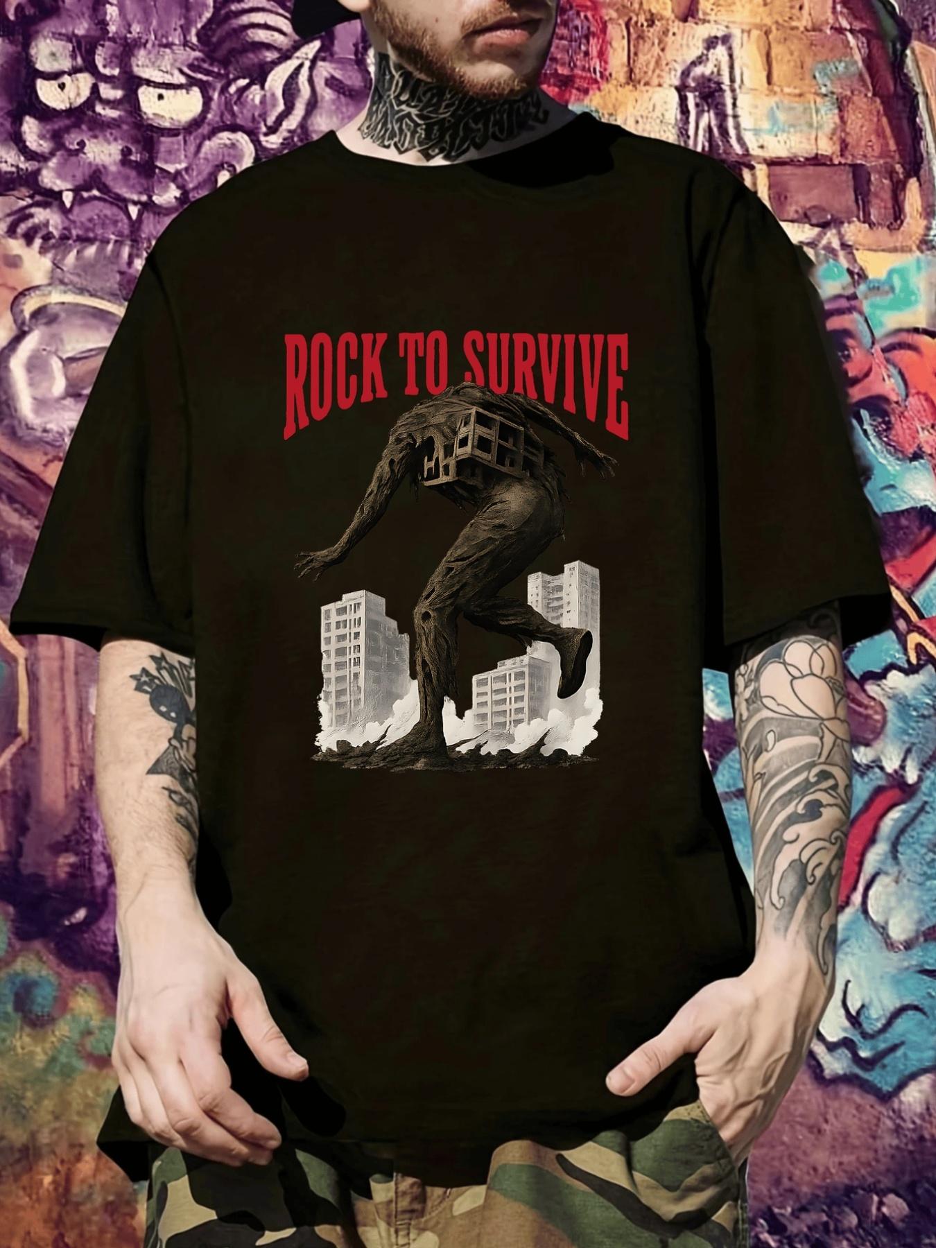 ROCK to SURVIVE Graphic T-shirt - Bold Survival Design Black Tee S
