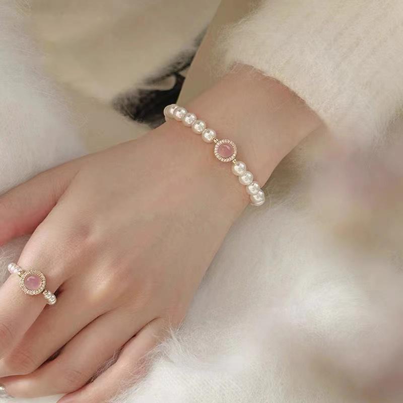 French Elegant Pearl Beaded Bracelet 2026 Luxury Design Pink Opal Pendant Bracelets For Women's Girl‘s Sweet Accessories Jewelry