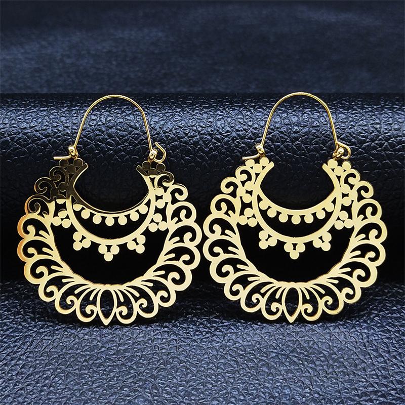 Trendy Yoga Lotus Flower Earrings Stainless Steel Gold Color Hoop Earrings for Women Jewelry boucles d'oreilles E9360S01