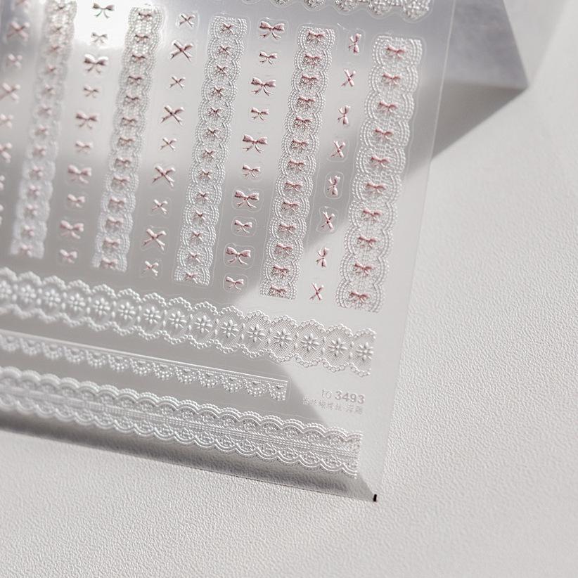 Tomoni Embossed Self-Adhesive Nail Art Stickers - Exquisite Lace & Bow Design