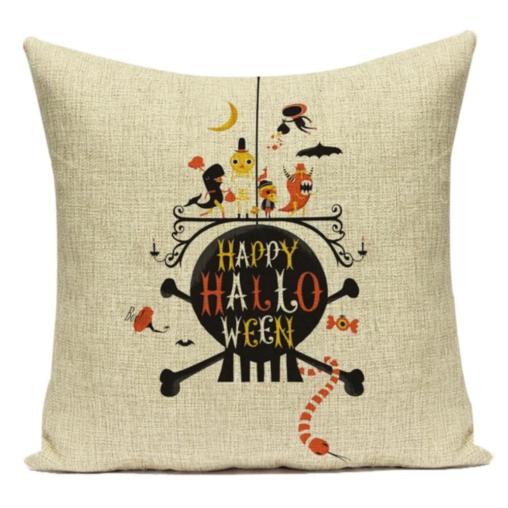 Retro Halloween Pillow Cover Vintage Illustration Witch Pumpkin Black Cat Cushion Case Home Decor Throw Pillowcase for Sofa Bed