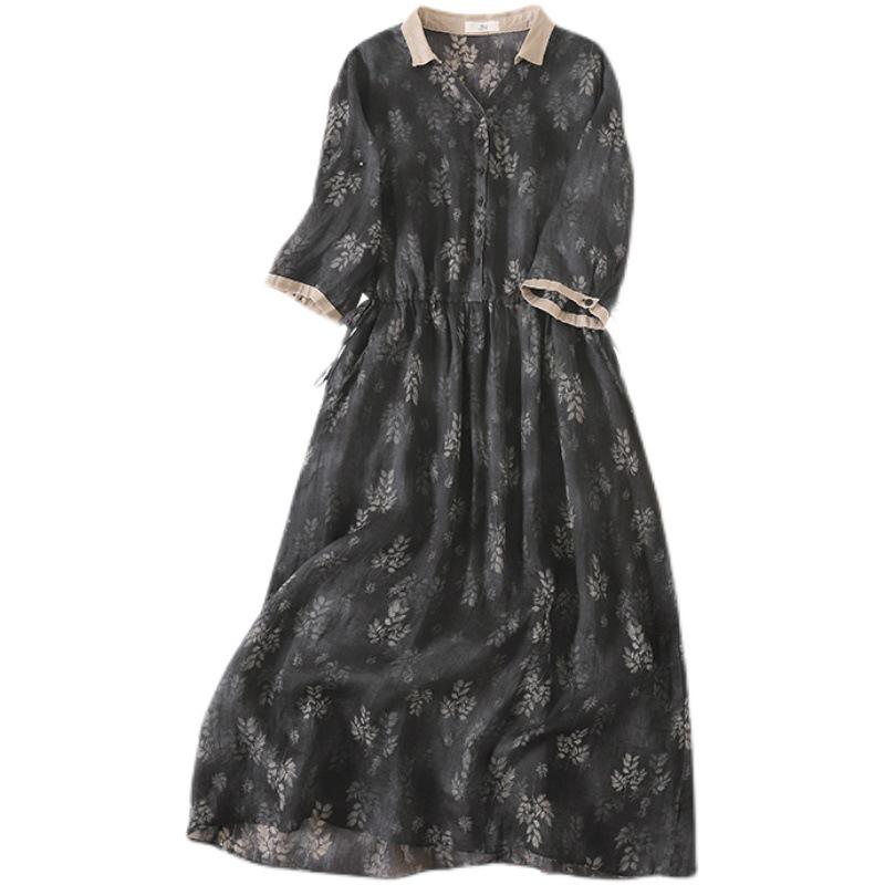 Women's Plus Size V-Neck Floral Color Block Ramie Shirt Dress - Spring/Summer 2026 Collection