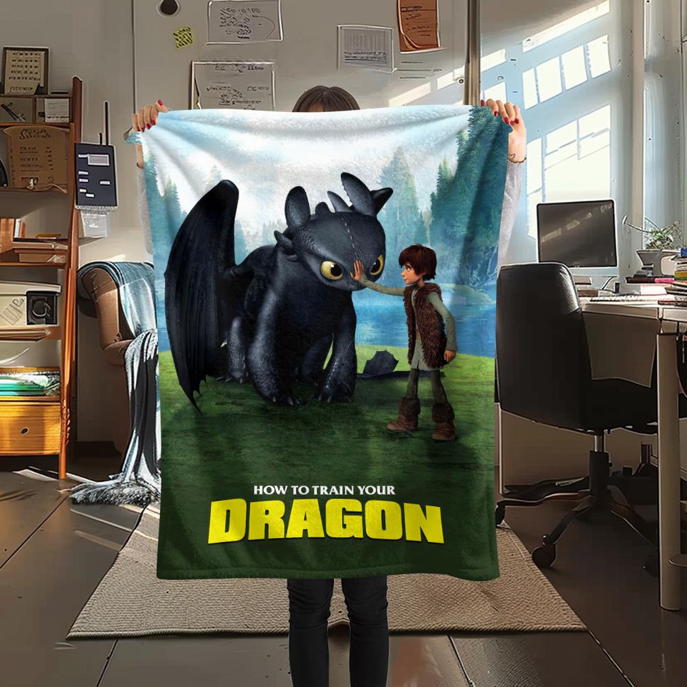 How To Train Your Dragon Hiccup & Toothless Flannel Blanket, High Quality Comfortable for All Seasons, Home Decor, Warmth and Comfort for Gifts.