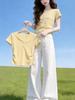 Dopamine Yellow Small Fresh Short-sleeved T-shirt Women's Summer New Korean Fashion Age-reducing Waist and Thin Top