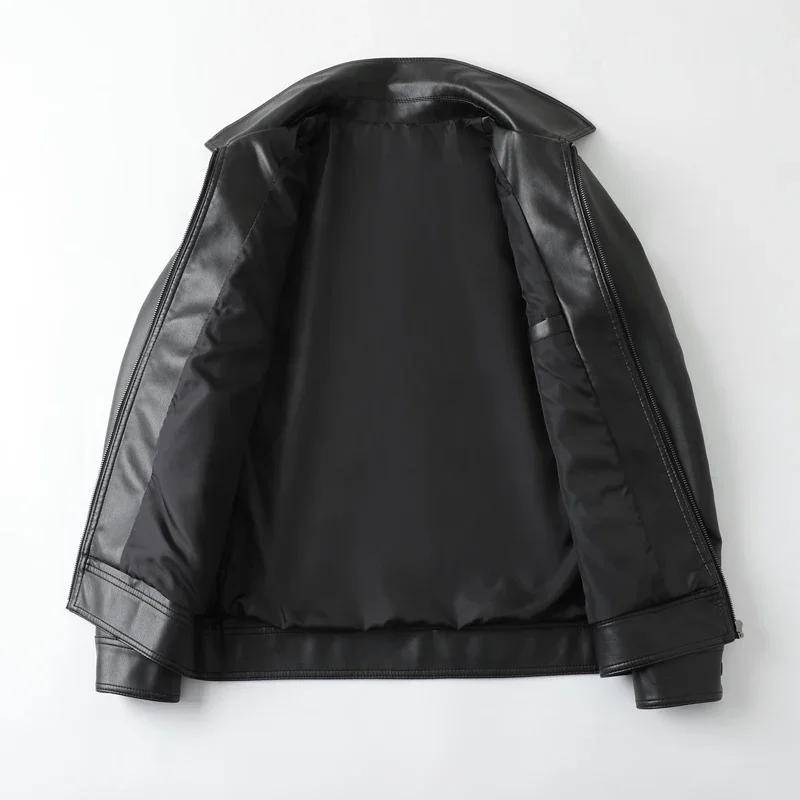 Men Bomber Leather Jacket Anti-Wind Lapel Solid Casual Slim Fit Jacket Coats Fashion Motorcycle Pu Leather Jacket
