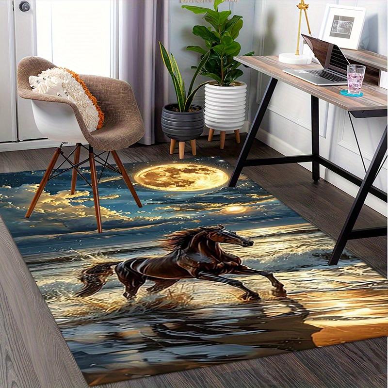 1pc Horse,Ocean,Moonlight Office Carpet Soft Polyester Entrance Carpet Washable Non Slip Machine Was