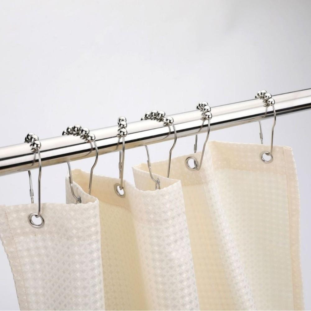 12pcs 304 Stainless Steel Shower Curtain Hooks Rust-proof Five Beads Gourd Curtain Hanger Heavy-Duty Sliver Shower Rod Hooks