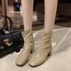Stylish Square Heel Single Boots Women's Square Toe Rear Zip Anti-Slip Wear-Resistant Block Heel Short Boots