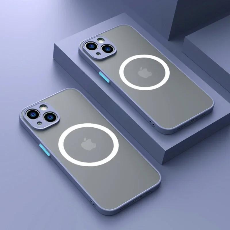 New Matte Armor Magnetic Wireless Charge Clear Case For iPhone 16 15 14 13 11 12 Pro Max Mini 14 Plus XS Max XR X Magsafe Cover