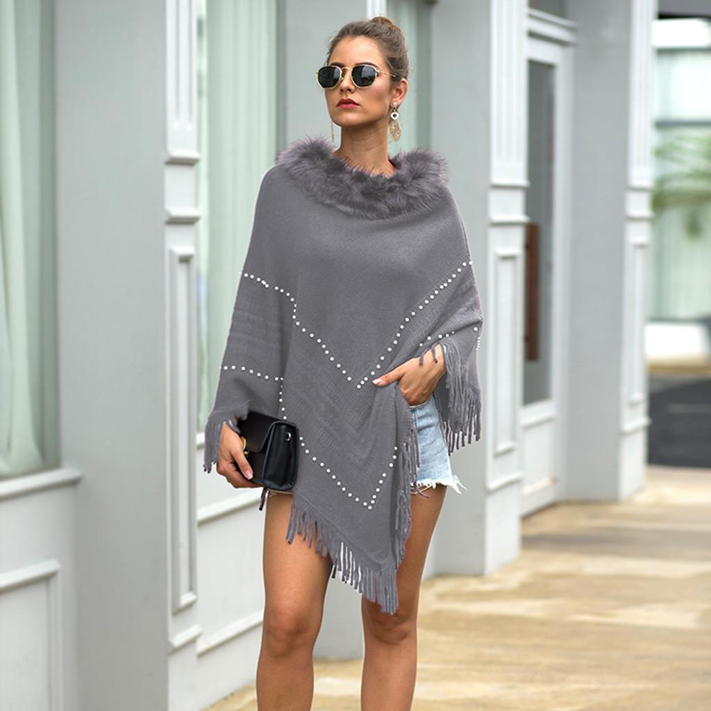 Women Winter Knitted Cashmere Capes Shawl Cardigans Sweater Coat