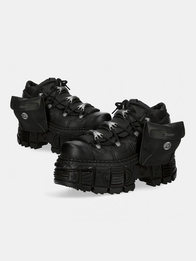 Fashion Punk Style Platform Women Ankle Boots Women's Motorcycle Boot Fashion Ladies Chunky Shoes Metal Decor Black BIG Women Boots New