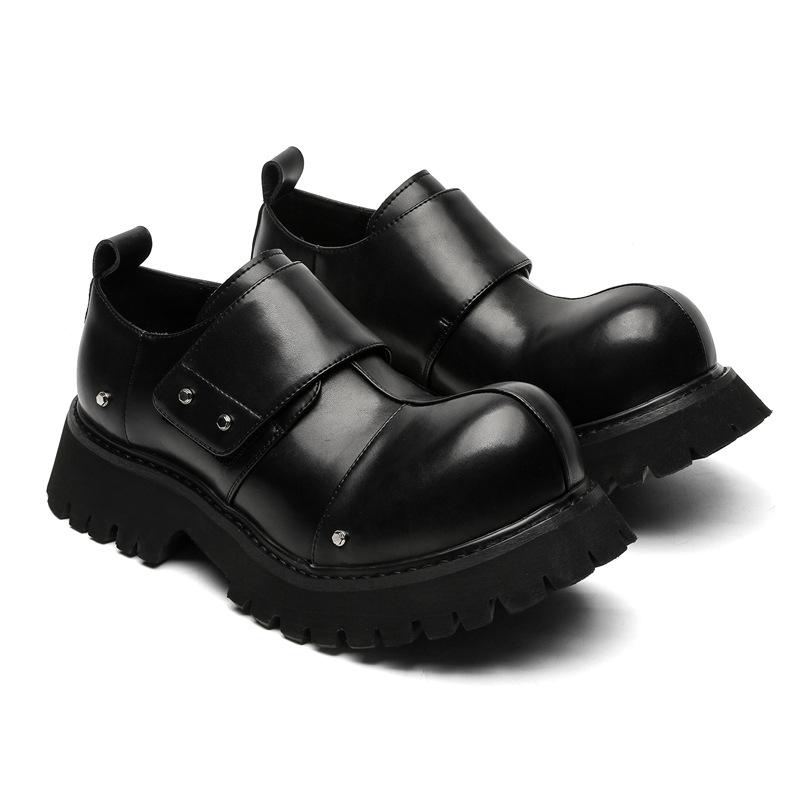 

3686 туфли дерби с поднятым носком для мужчин и женщин, обувь на толстой подошве, увеличивающая рост, нишевая кожаная обувь на липучках в стиле хай-стрит 36