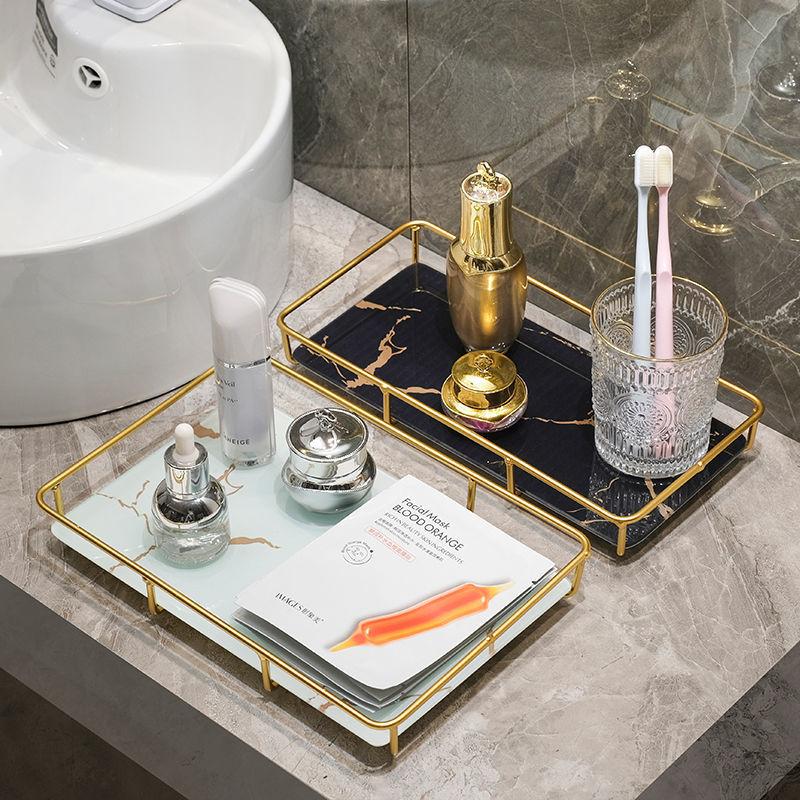 Estante de Baño Lavabo Escritorio Lujosa Bandeja para Cosméticos Simple Base Transparente Apto para Húmedo Pequeño Hogar Individual Estable Ligero Frío Real Lateral