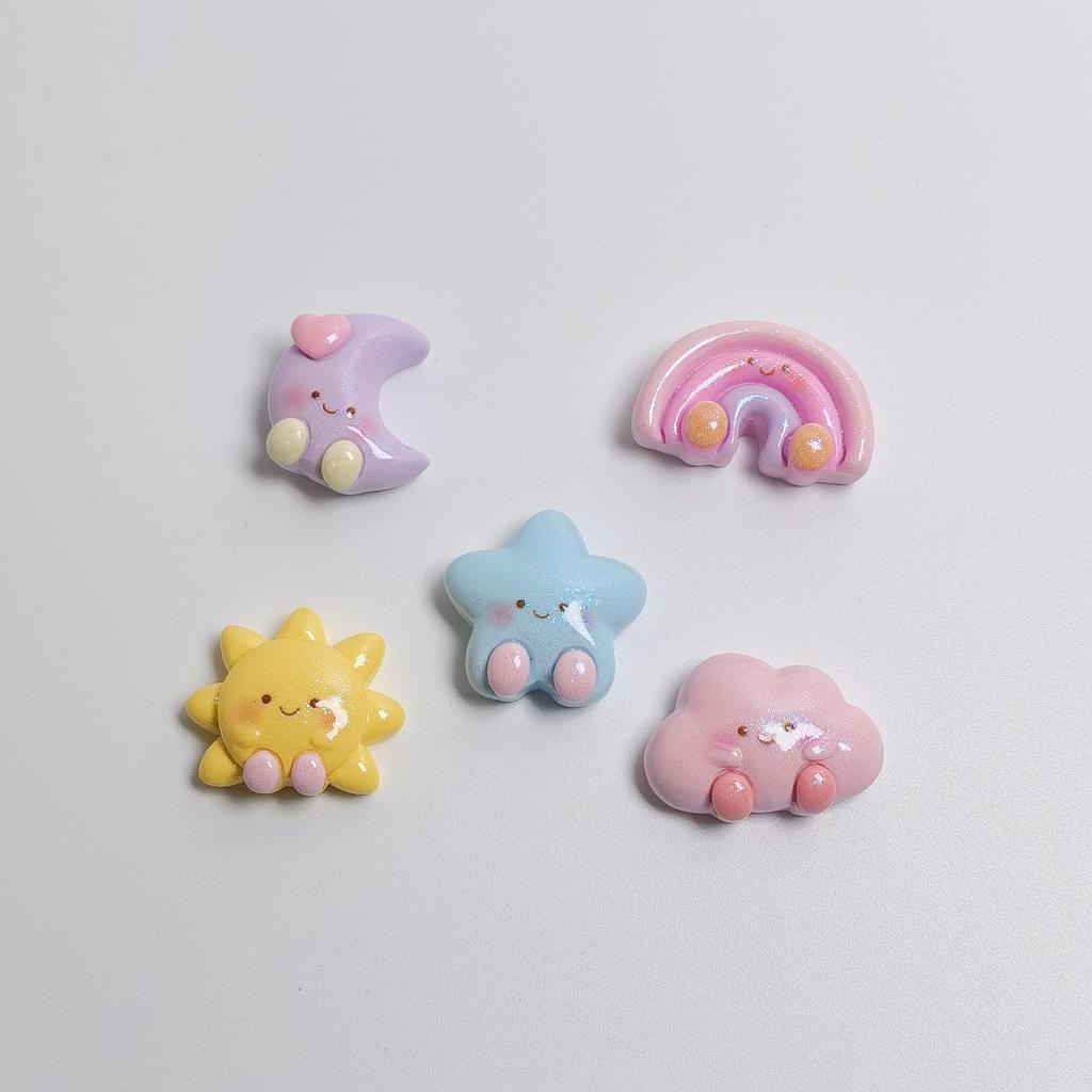 Cartoon Weather Theme Flatback Cabochon Kawaii Sun Moon Star Cloud Rainbow Scrapbooking Hair Bows Center Phone Decor DIY Crafts